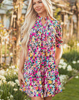 Floral V-Neck Puff Sleeve Mini Dress