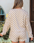 Emily Checkered Long Sleeve High Waist Skort 2pcs Set