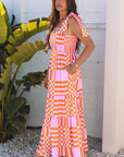 Elyse Boho Gingham Tied Straps Smocked Maxi Dress