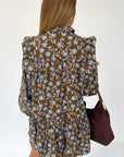 Floral Ruffle Shirt Collar Buttoned Long Sleeve Dress