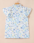 Floral Frill Notch V-Neck Blouse
