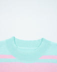 Stripe Ribbed Trim Crewneck Cropped Sweater