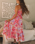 Abstract Floral One-Shoulder Shirred Maxi Dress