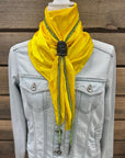 35X35" Solid Yellow Wild Rag / Scarf - Leather Slide and Bolo Tie