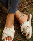 Vada Tassel Woven Crossed Straps Flat Slippers