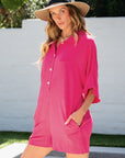 Solid Half Buttoned Collar Loose Romper