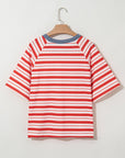 Stripe Contrast Collar Raglan Sleeve T-Shirt