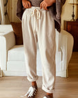 Solid Corduroy Drawstring Elastic Waist Pants