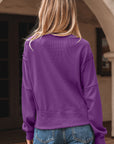 Solid Ribbed Raw Seam Patchwork Drop Shoulder Sweatshirt