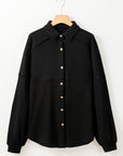 Waffle Knit Patchwork Reverse Seam Button-Up Shacket