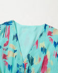 Abstract Short Puff Sleeve Tiered Maxi Dress