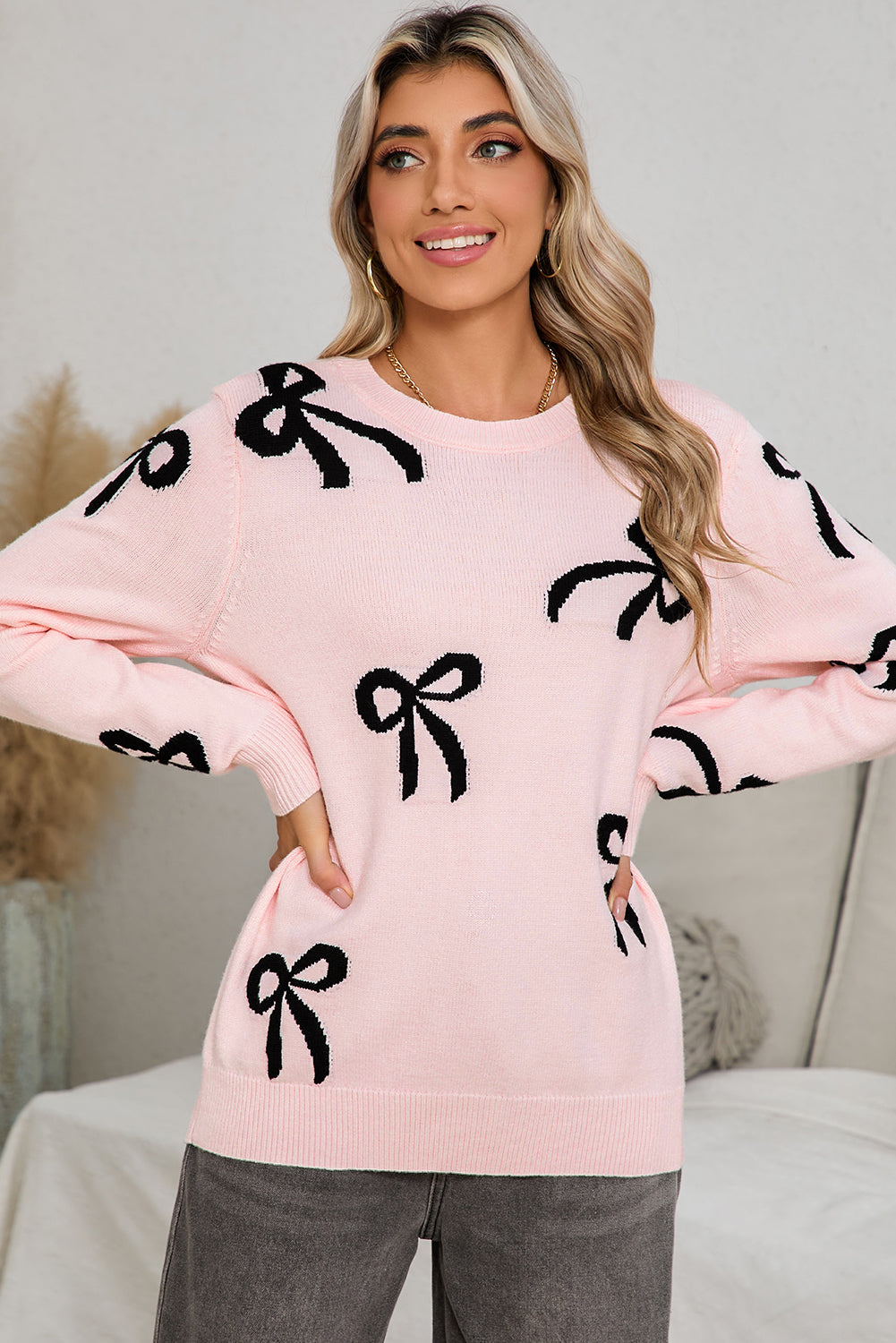 Light Pink Bow Sweater