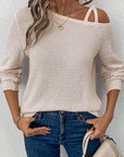 Textured Knit Asymmetric Shoulder Long Sleeve Top