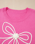 Bow Tie Corded Embroidery Ruffle Cuff Sweater