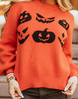 Halloween Pumpkin Face Drop Shoulder Sweater