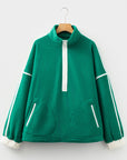 Plus Size Fleece Contrast Trim Half Zip Pocketed Sweatshirt