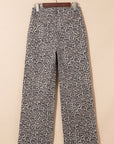 Brianna Leopard Frayed Edge Wide Leg High Waist Jeans