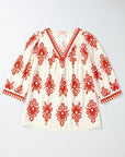 Vintage Geometric Printed V Neck Blouse