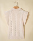 Cable Knit Turtleneck Ruffle Short Sleeve Sweater