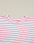 Stripe Drop Shoulder Top & Buttoned Pants Set