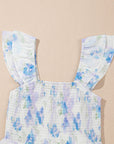 Floral Ruffle Sleeve Smocked High Waist Dress