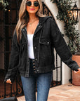 Denim Chest Pocket Drop Shoulder Hooded Jacket