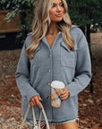 Ribbed Knit Flap Pocket Button-Up Shacket