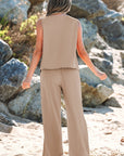 Kinslee Buttoned Vest Drawstring Wide Leg Pants Set