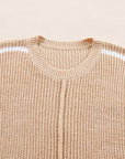 Contrast Stripe 3/4 Sleeve Crew Neck Sweater