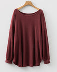 Plus Size Ribbed Button Decor Long Sleeve Top