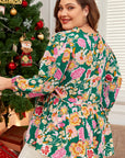 Plus Size Floral Long Sleeve V-Neck Babydoll Top