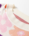 Floral Ribbed Trim Drop Shoulder Sweater