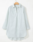 Stripe Collared V-Neck Chest Pocket Swim Cover Up