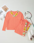 Floral Crochet Trim Textured Top and Pants Set