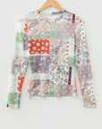 Floral Patchwork Mesh Mock Neck Long Sleeve Top