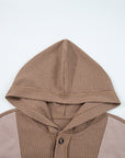 Plus Size Colorblock Waffle Knit Patchwork Pocketed Hoodie
