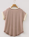 Stripe Half Buttoned Short Sleeve Top
