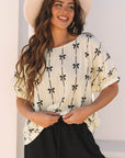Bow Textured Short Puff Sleeve Top