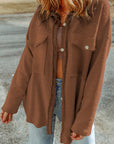 Solid Reverse Seam Button-Front Terry Shacket