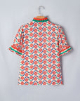 Floral Stripe Detail V-Neck Ruffle Sleeve Blouse