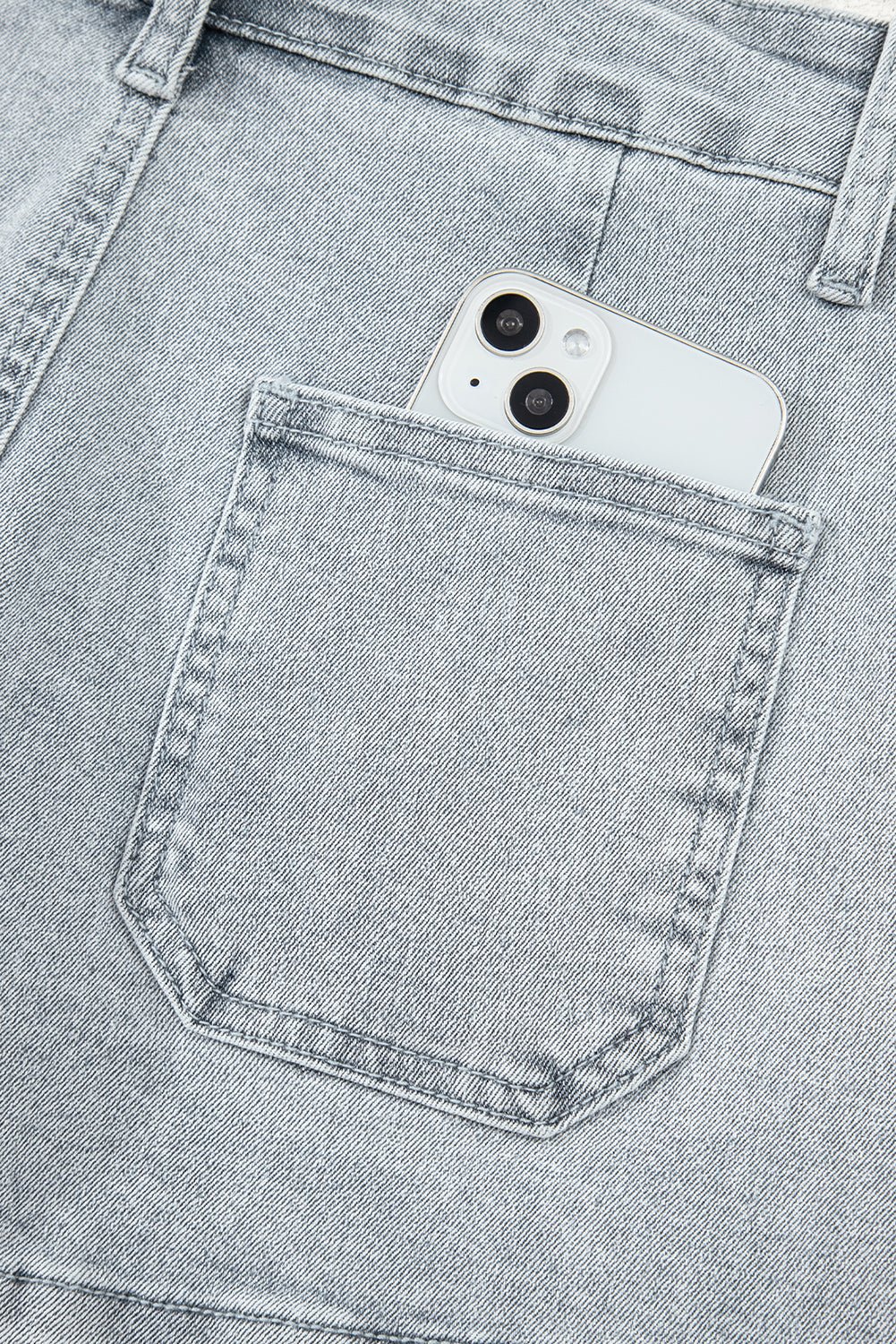 Scalloped Acid Wash High Waist Denim Shorts
