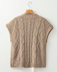 Colorblock Satin Bow Cable Knit Short Sleeve Sweater