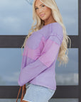 Colorblock Waffle Knit Patchwork Long Sleeve Top