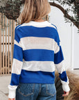 Genevieve Stripe Collar Eyelet Crochet Knitted Sweater