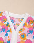 Floral Colorblock Stripe V-Neck Short Sleeve Blouse
