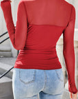 Sheer Mesh Patchwork High Neck Long Sleeve Top