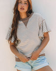 Stripe Contrast Detail Ruffle Short Sleeve Top