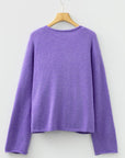 Solid Knit Button-Up Drop Shoulder Sweater Cardigan