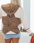 Leopard Star Patchwork Open Front Hooded Jacket