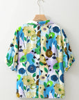 Floral Slit V-Neck Short Sleeve Blouse